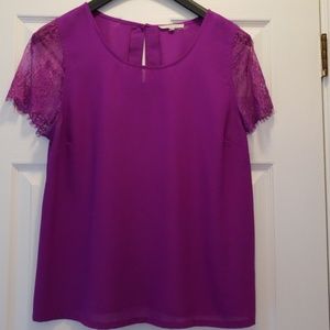 41 Hawthorn fuchsia sheer lace sleeve blouse